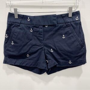 J. Crew Cotton Chino Broken-In Shorts Navy Blue Embroidered Anchor Size 0